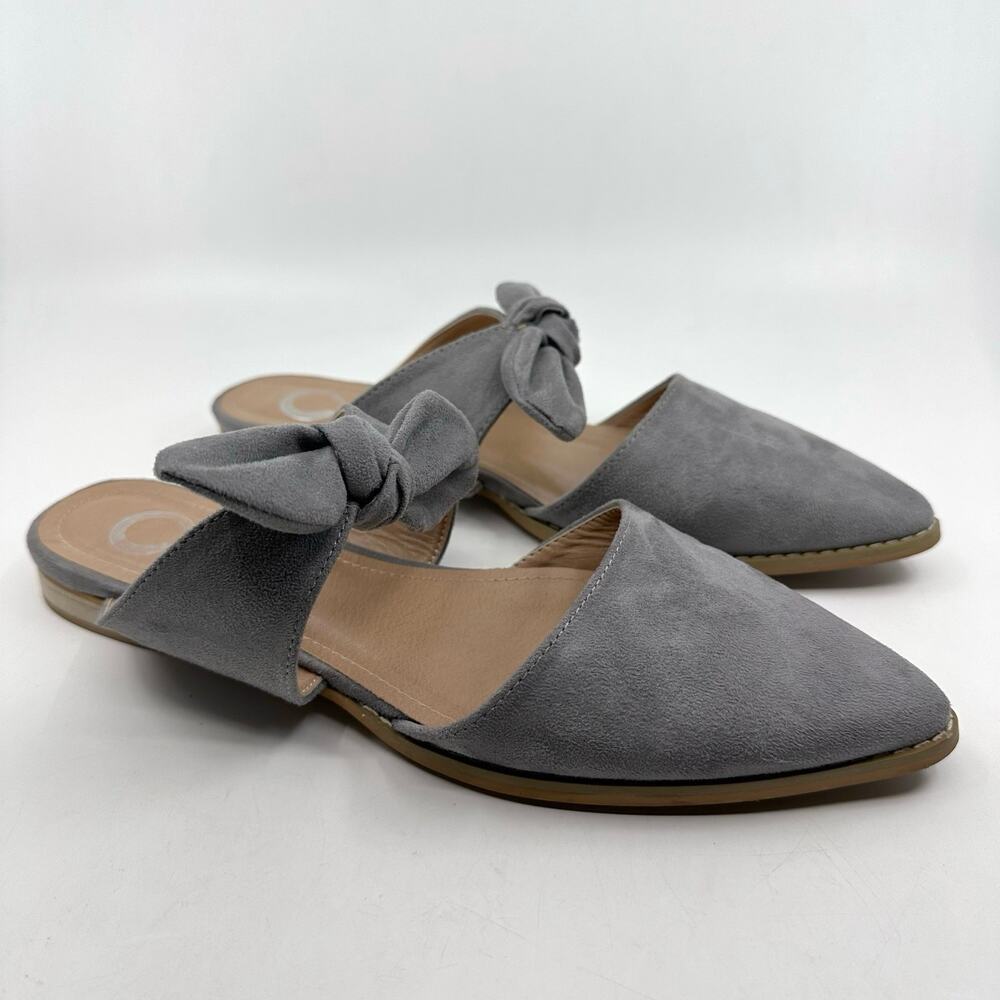 Telulah Mule Flats Gray Pointed Toe Women's US 9 1/2 Bow Accent #004744 Slip On